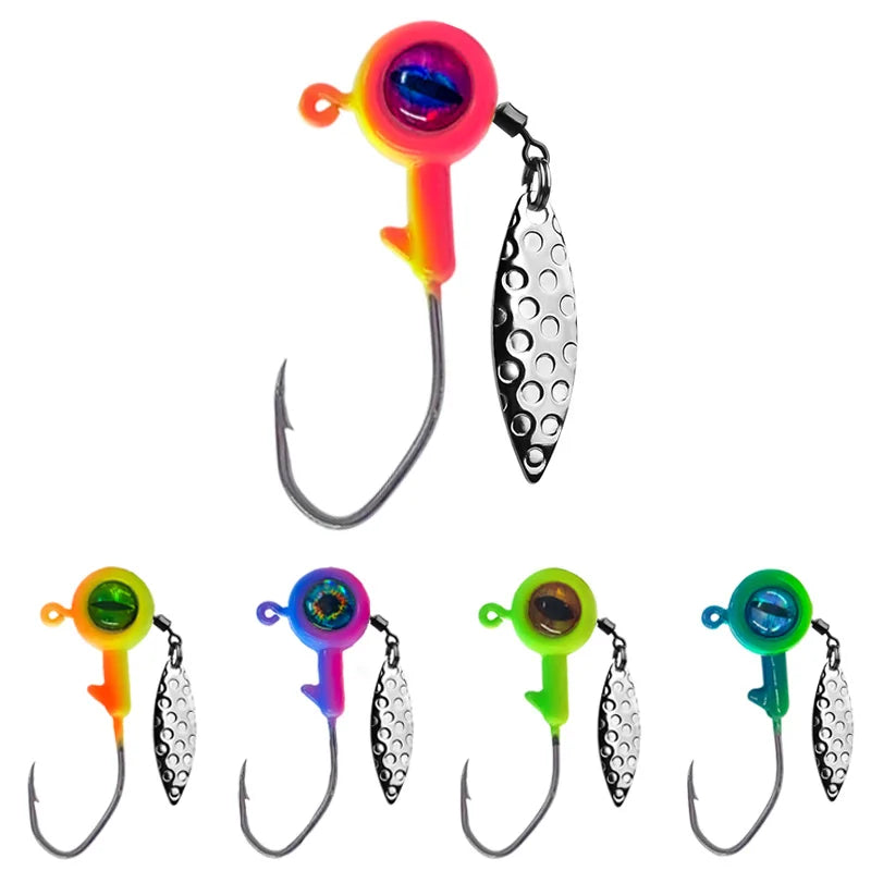 1.75g 3.5g 5g Crappie Jig Heads Fishing Hook, Big Eye Jig Head with Spinner Blade Jigs for Bass